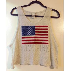 PINK 4th of July American Flag Crop Top Tank